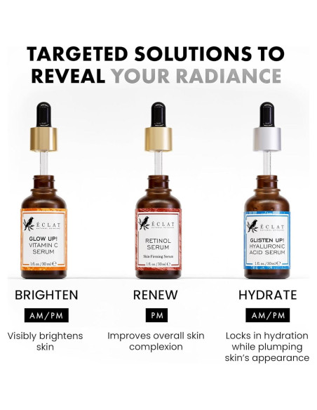 Set de Sueros Faciales Eclat Skincare - Vitamina C, Retinol y Ácido Hialurónico