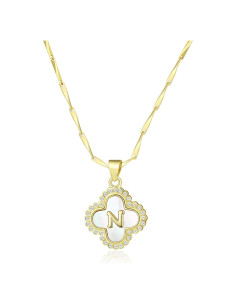 Collar de Inicial Letra N LETFLY con Trébol de 4 Hojas 14K