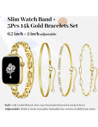 Conjunto Pulsera Dorada Slim Newlibery 14k para Apple Watch 38-42mm