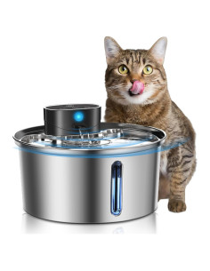 Fuente de Agua Inalámbrica VINGVO 3.2L Acero Inoxidable para Gatos y Perros
