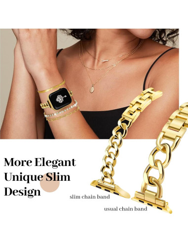 Conjunto Pulsera Dorada Slim Newlibery 14k para Apple Watch 38-42mm