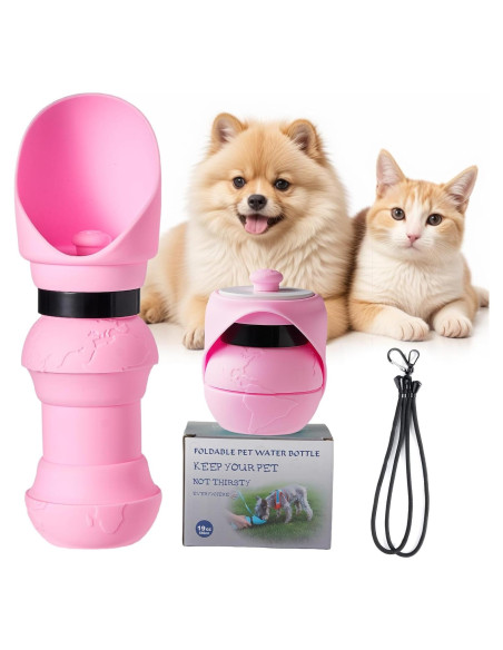 Botella de Agua Plegable para Perros Frenwa 570ml Rosa Claro Botella de Agua Plegable para Perros Frenwa 570ml Rosa Claro