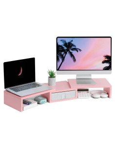 Soporte Elevador Doble para Monitor TEAMIX Rosa Ajustable 94 cm