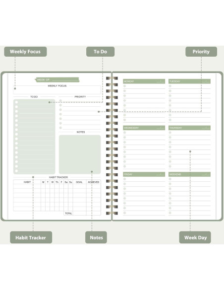 Planificador Semanal Sin Fecha VALOME A5 Verde 52 Semanas