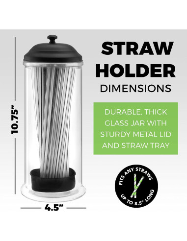 Dispensador de Pajitas de Acero Inoxidable GadgetWiz Negro