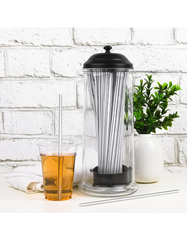 Dispensador de Pajitas de Acero Inoxidable GadgetWiz Negro