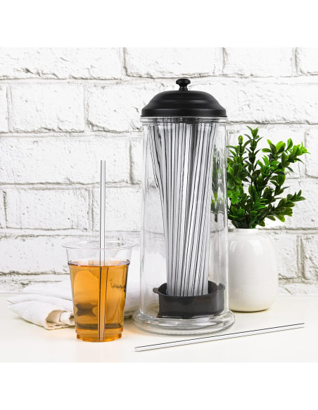 Dispensador de Pajitas de Acero Inoxidable GadgetWiz Negro