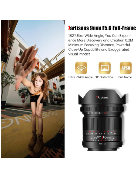 Lente Gran Angular 7artisans 9mm F5.6 132 para Canon y Sony