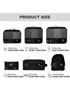 Set de 6 Cubos de Empaque PNEUICALLY Negro para Viaje 2