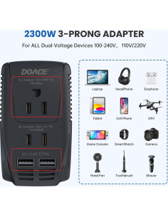 Convertidor de Voltaje DOACE 2000W 220V a 110V para Viajes 2