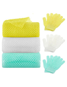 Juego de Guantes Exfoliantes WSICSE - 3 Pares y 3 Esponjas