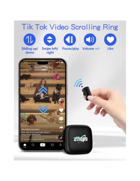 Anillo Control Remoto Bluetooth Zttopo para TikTok y Kindle