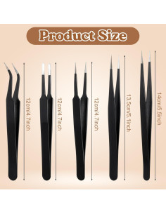 Juego de Pinzas de Precisión TIESOME 5 Piezas Acero Inoxidable 2