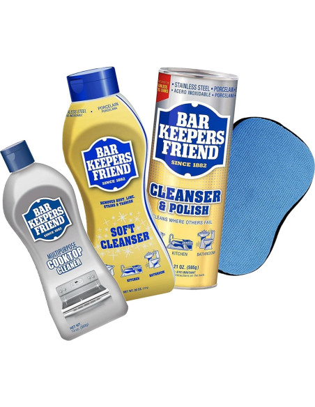 Trio de Limpiadores Bar Keepers Friend - 21 Oz Polvo, 26 Oz Líquido, 13 Oz Cocina