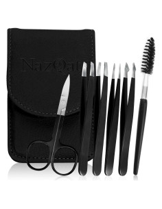 Juego de 6 Pinzas para Cejas NazQat - Kit Profesional Negro