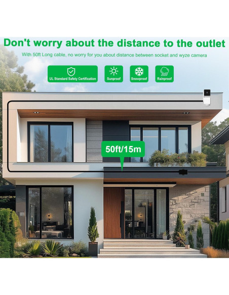 Adaptador de Poder Uogw 15m Impermeable para Wyze Cam