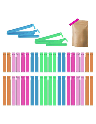 40 Clips de Sellado LIOUCBD para Alimentos - 2 Tamaños y 5 Colores