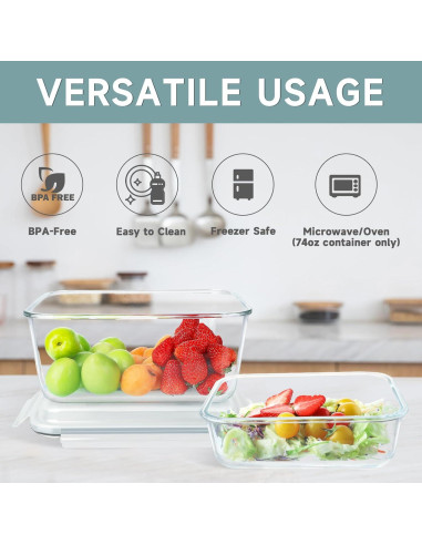 Contenedores de Almacenamiento de Alimentos de Vidrio 2 Piezas 5.73L y 2.20L