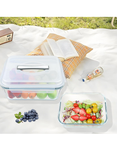 Contenedores de Almacenamiento de Alimentos de Vidrio 2 Piezas 5.73L y 2.20L