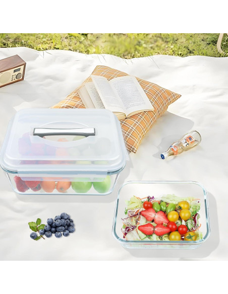 Contenedores de Almacenamiento de Alimentos de Vidrio 2 Piezas 5.73L y 2.20L