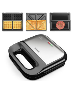 Prensa Eléctrica 3 en 1 Sunvivi, Waffle, Sándwich y Grill 750W