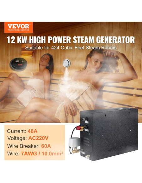 Generador de Vapor VEVOR 12kW con Control de Temperatura y Temporizador