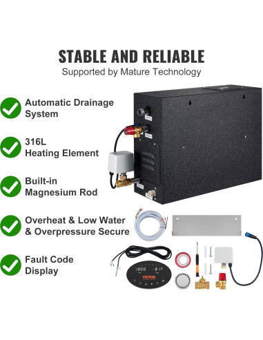 Generador de Vapor VEVOR 12kW con Control de Temperatura y Temporizador