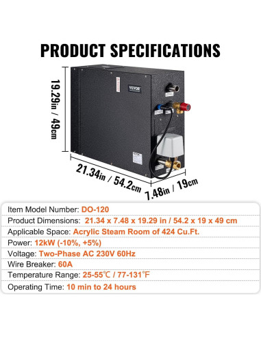 Generador de Vapor VEVOR 12kW con Control de Temperatura y Temporizador