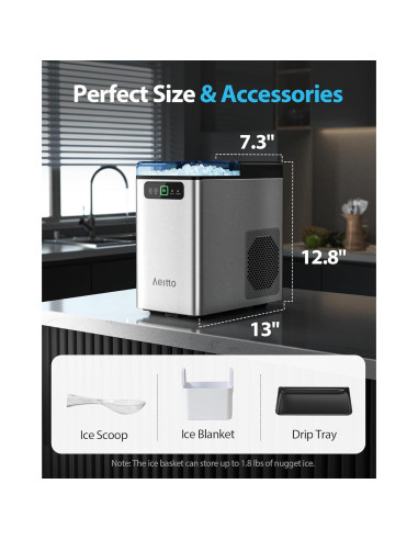 Máquina de Hielo Nugget Aeitto 18.14 kg/día, Auto-Limpieza