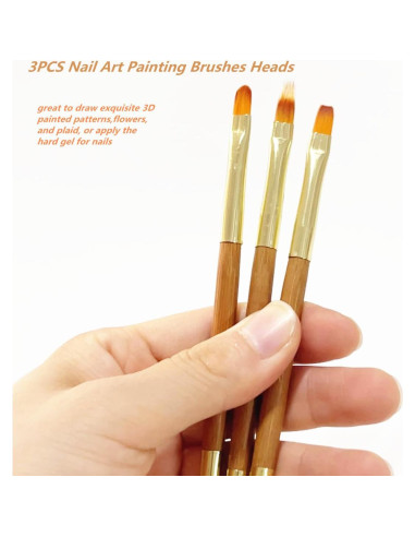 3 Pinceles para Arte de Uñas Fulinjoy Doble Punta 150mm