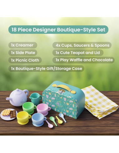 Juego de Té de Silicona Buddy & Belle - 18 Piezas para Niños