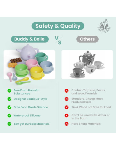 Juego de Té de Silicona Buddy & Belle - 18 Piezas para Niños
