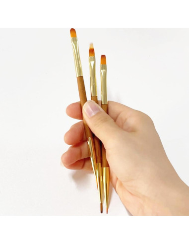 3 Pinceles para Arte de Uñas Fulinjoy Doble Punta 150mm