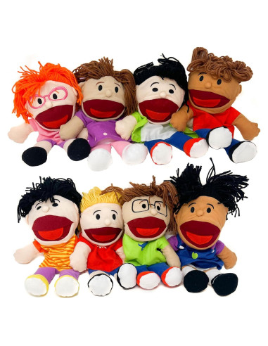 Set de 8 Marionetas de Mano Multiculturales Podzly - 33 cm