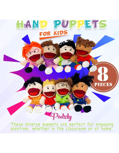 Set de 8 Marionetas de Mano Multiculturales Podzly - 33 cm