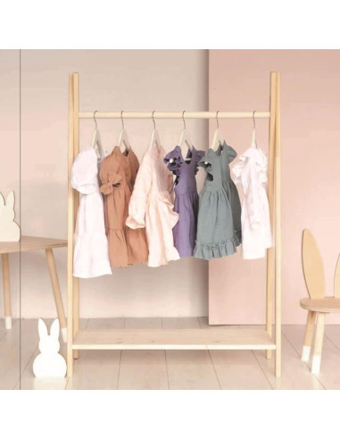 Perchero de Ropa de Madera Natural para Niños