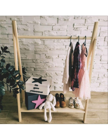 Perchero de Ropa de Madera Natural para Niños