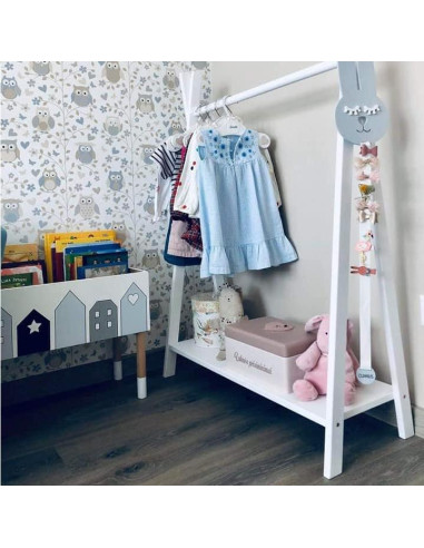 Perchero de Ropa de Madera Natural para Niños