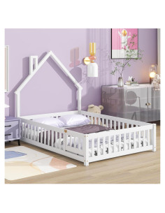 Cama de Piso Completo Bellemave con Barandillas y Casa Blanca