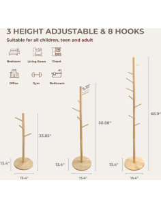 Perchero de Madera Natural AV Connect con 8 Ganchos y 3 Alturas 2