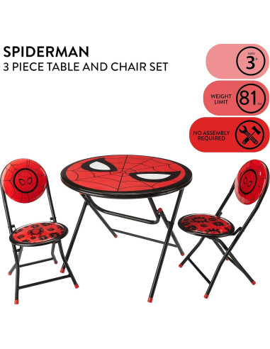 Conjunto Mesa y Sillas Plegable Spiderman 3 Piezas 60 cm