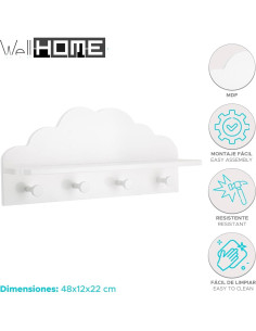Perchero Infantil Nube Blanco WELL HOME 48x22 cm 2