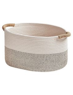 Cesta de Almacenamiento R RUNKA Algodón 38x26x23cm Blanco Beige