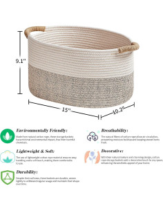 Cesta de Almacenamiento R RUNKA Algodón 38x26x23cm Blanco Beige 2