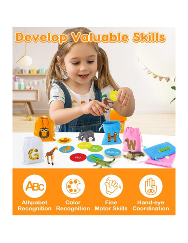 Juguete Educativo GLEEHAPY Alfabeto 104 Tarjetas y Animales