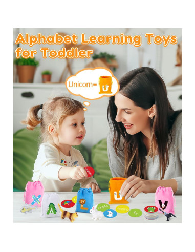 Juguete Educativo GLEEHAPY Alfabeto 104 Tarjetas y Animales