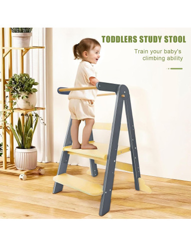 Torre de Aprendizaje Plegable y Ajustable Yifaeux Beige