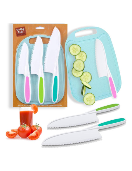 Juego de cuchillos para niños GONEJALL 4 piezas con tabla