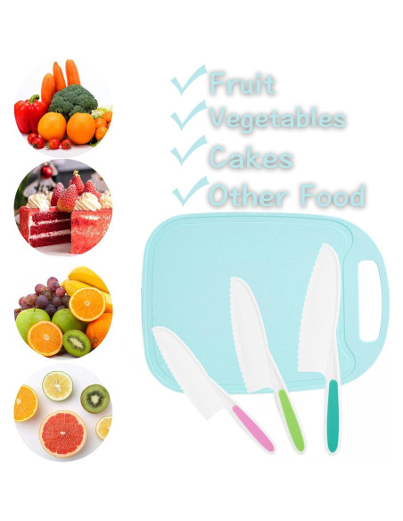 Juego de cuchillos para niños GONEJALL 4 piezas con tabla