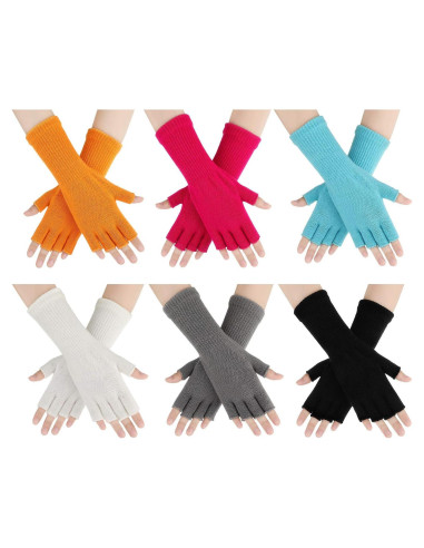 6 Pares Guantes Unisex Sin Dedos Cálidos de Tejido Elástico